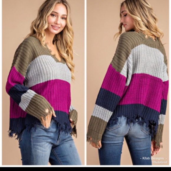 DISTRESSED COLOR BLOCK SWEATER - Picture 5 of 8